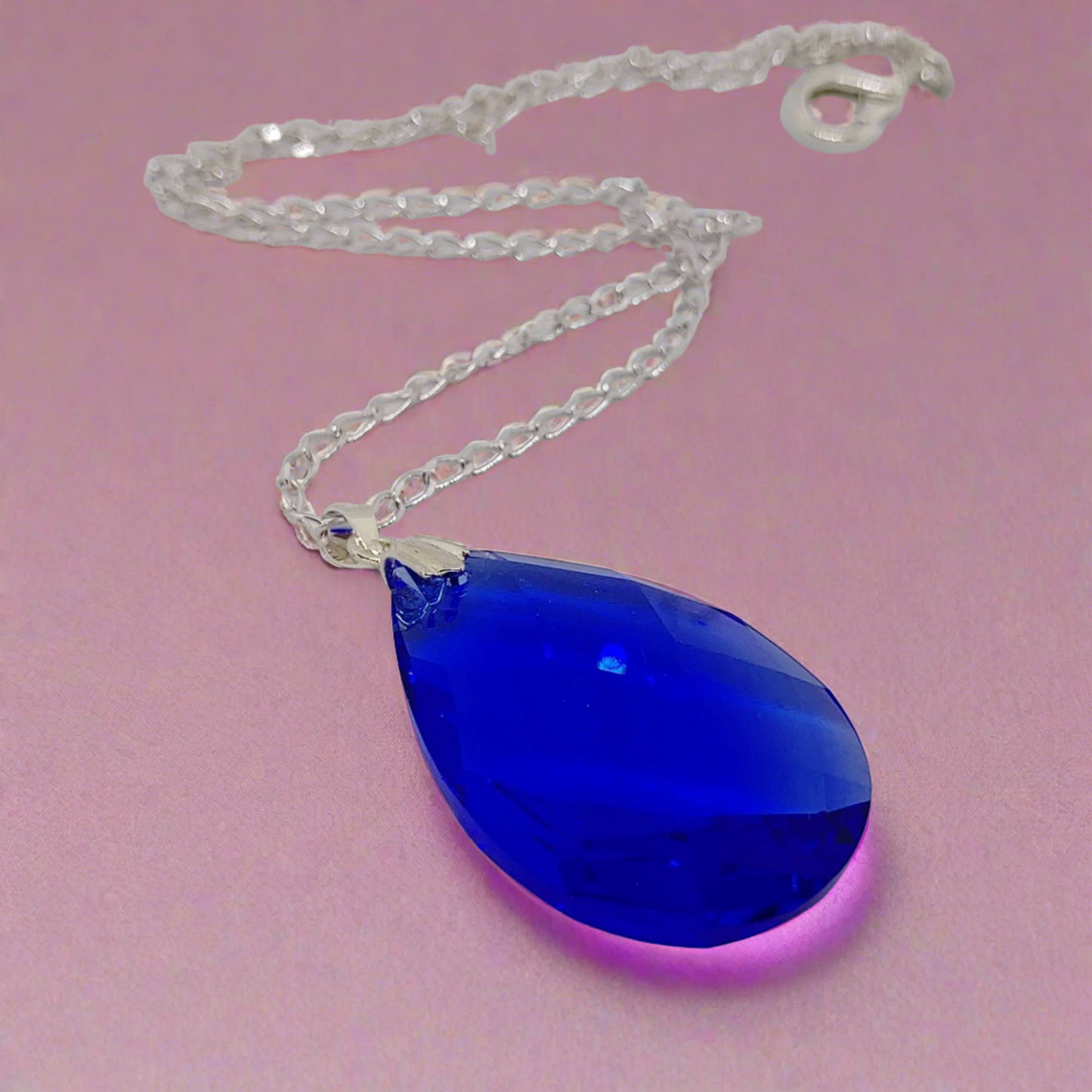 Blue Teardrop Crystal Necklace - Crystal Flower