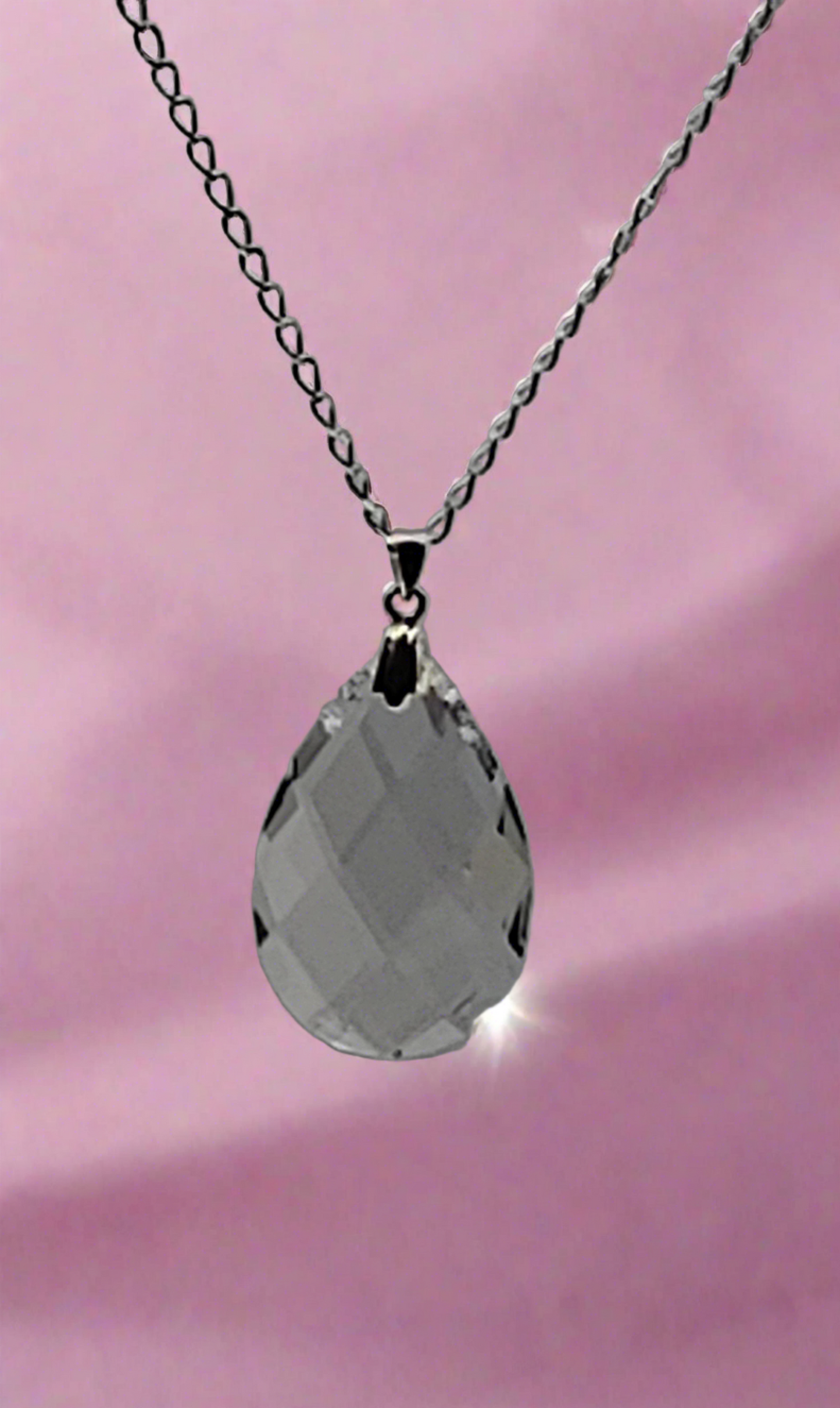 Clear Teardrop Crystal Necklace - Crystal Flower