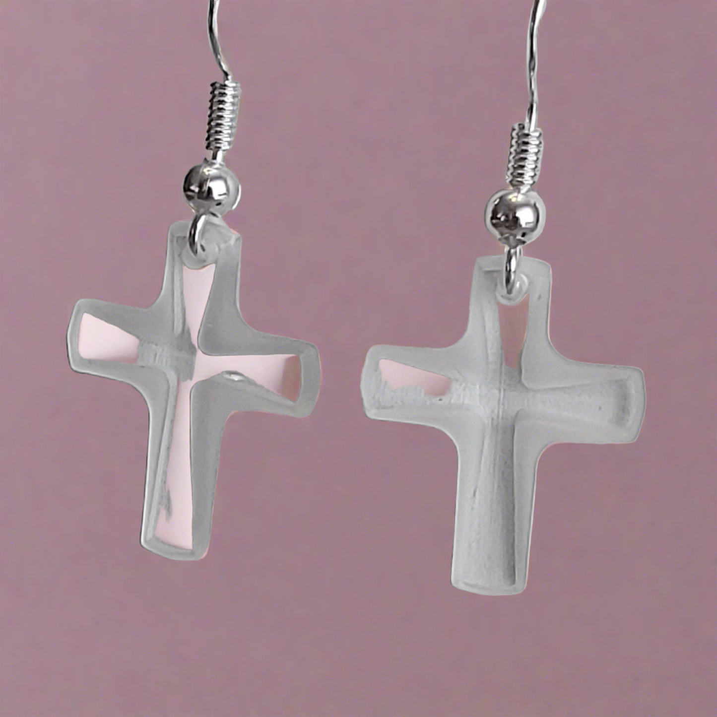 Opaque Cross Earrings - Crystal Flower