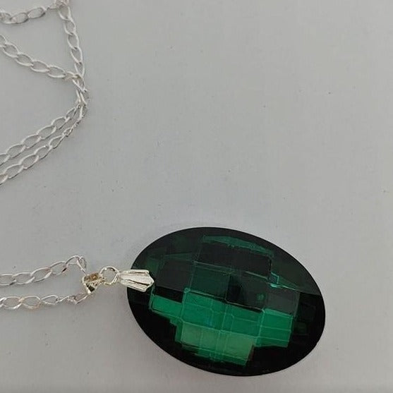 Emerald Oval Pendant Crystal Necklace - Crystal Flower