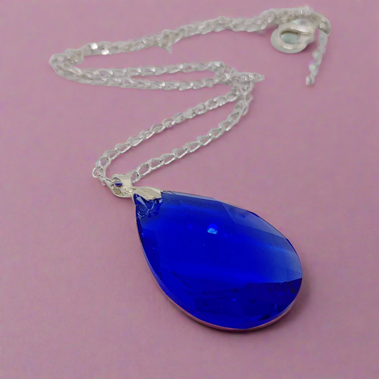 Blue Teardrop Crystal Necklace - Crystal Flower