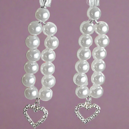 Faux Pearl Crystal Heart Earrings - Crystal Flower