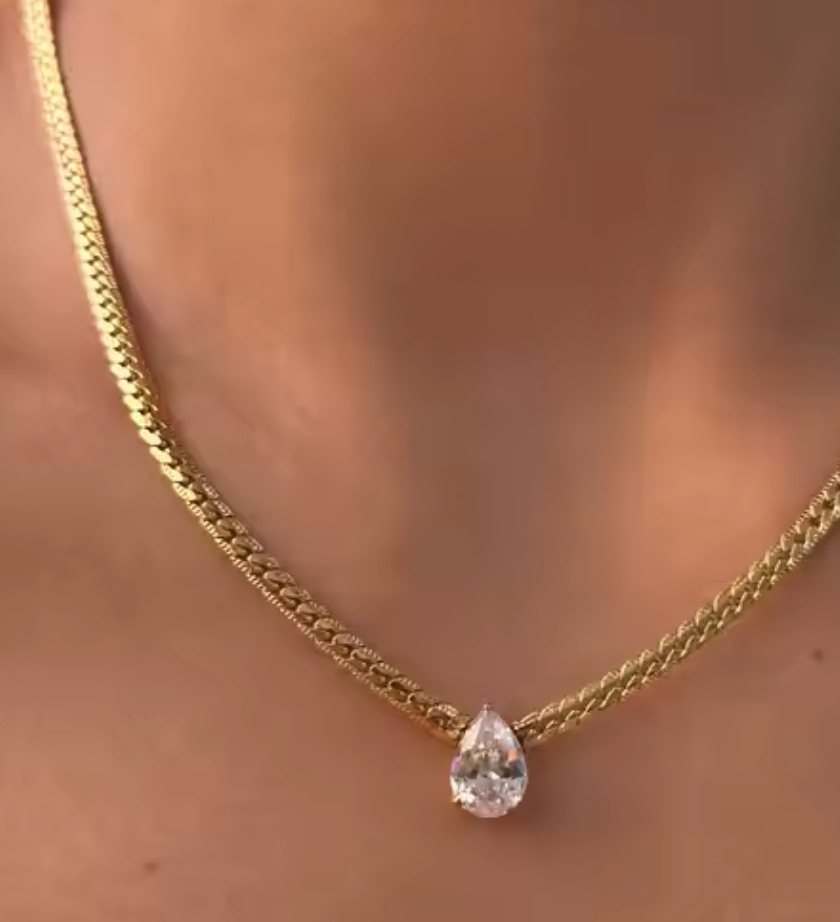 Gia-Tear Drop Princess Setting Necklace