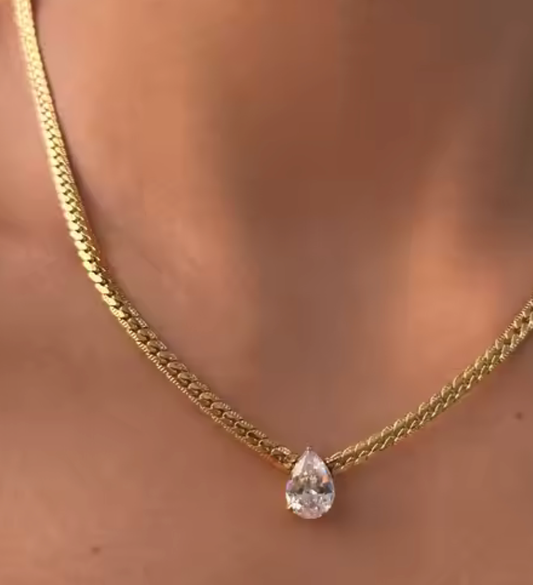 Gia-Tear Drop Princess Setting Necklace