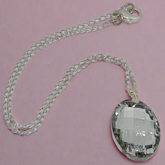 Clear Oval Pendant Crystal Necklace - Crystal Flower