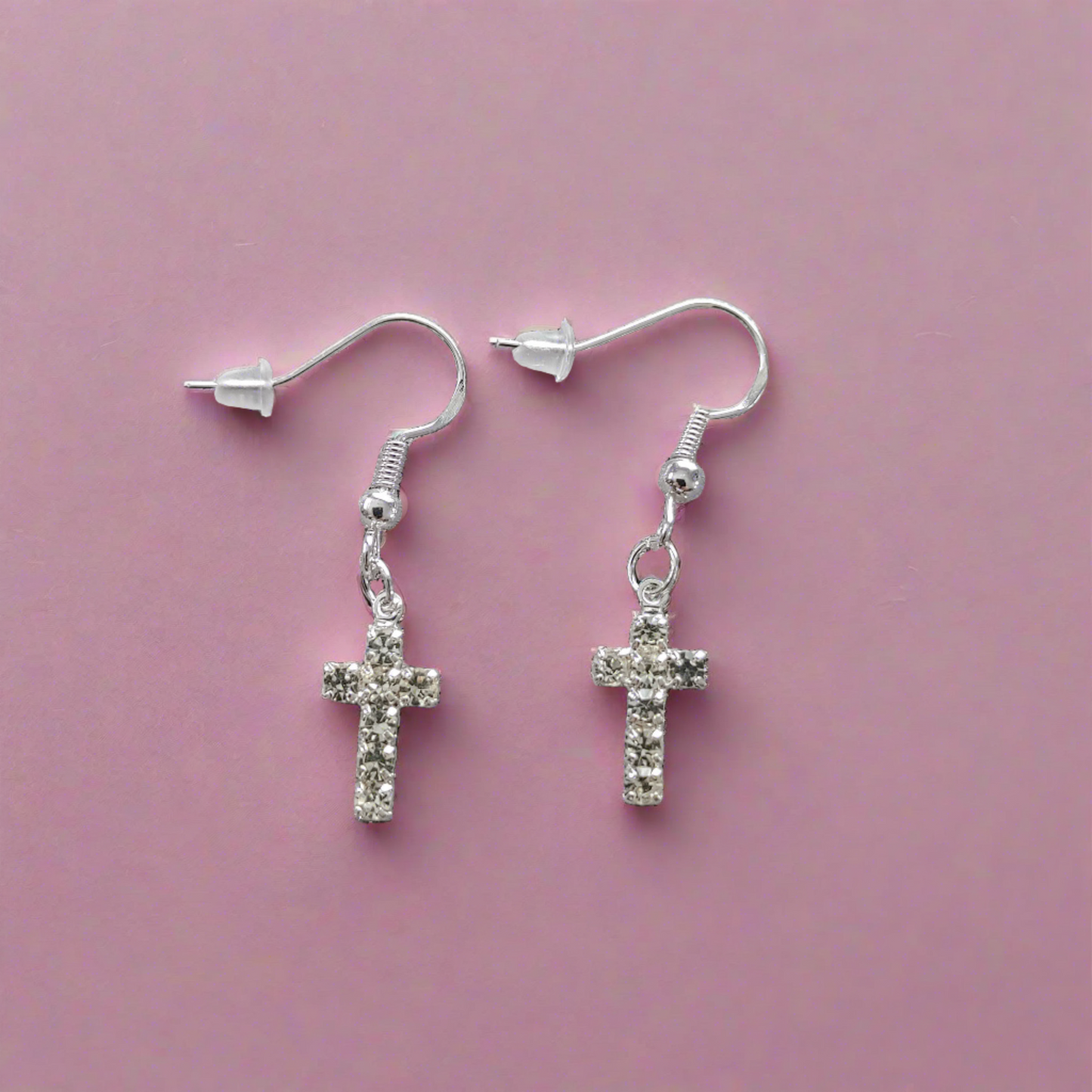 Crystal Cross Earrings - Crystal Flower