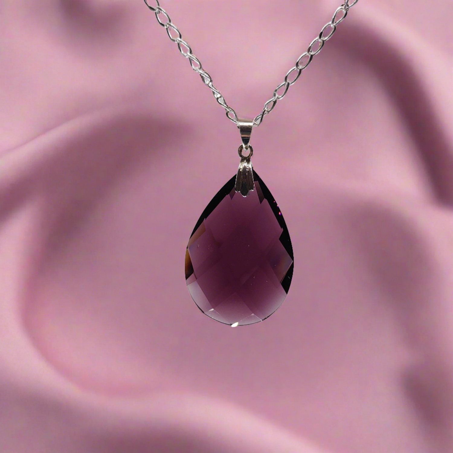 Burgundy Teardrop Crystal Necklace - Crystal Flower