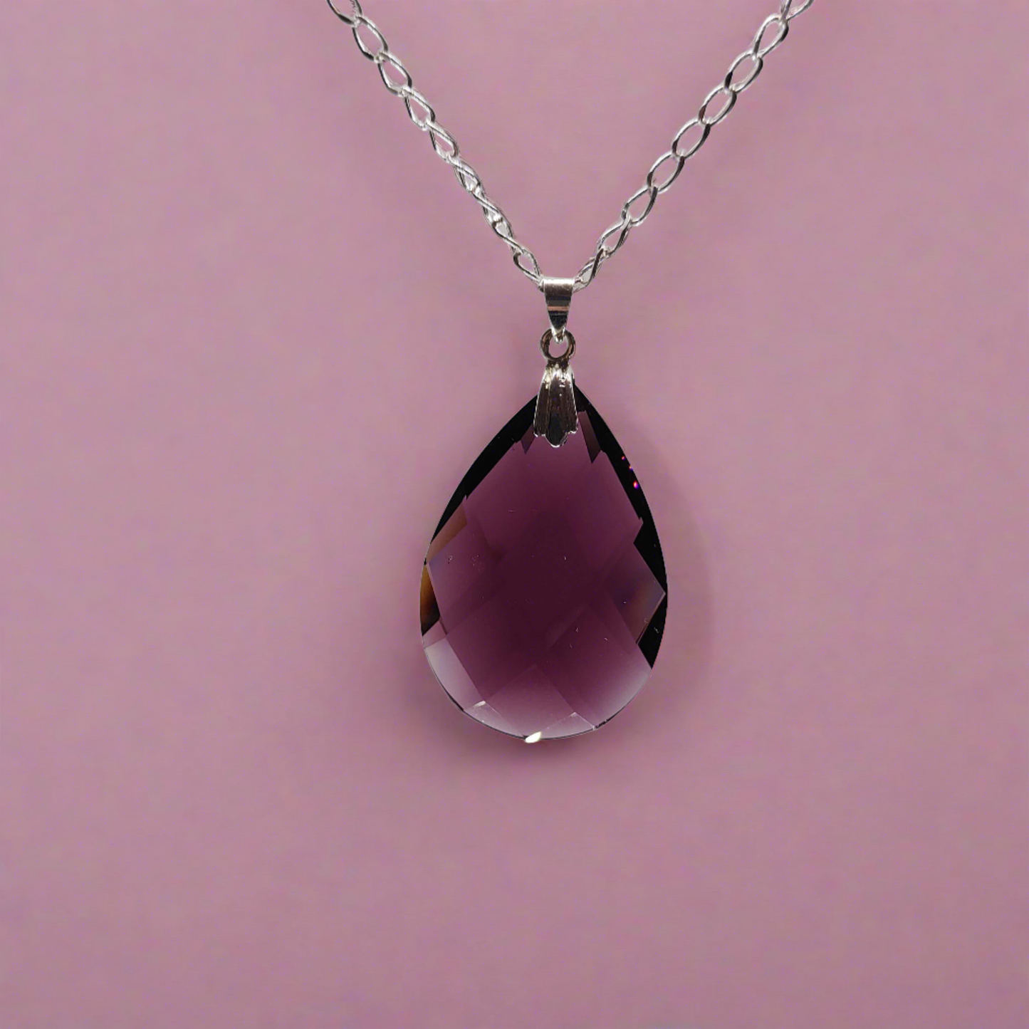 Burgundy Teardrop Crystal Necklace - Crystal Flower