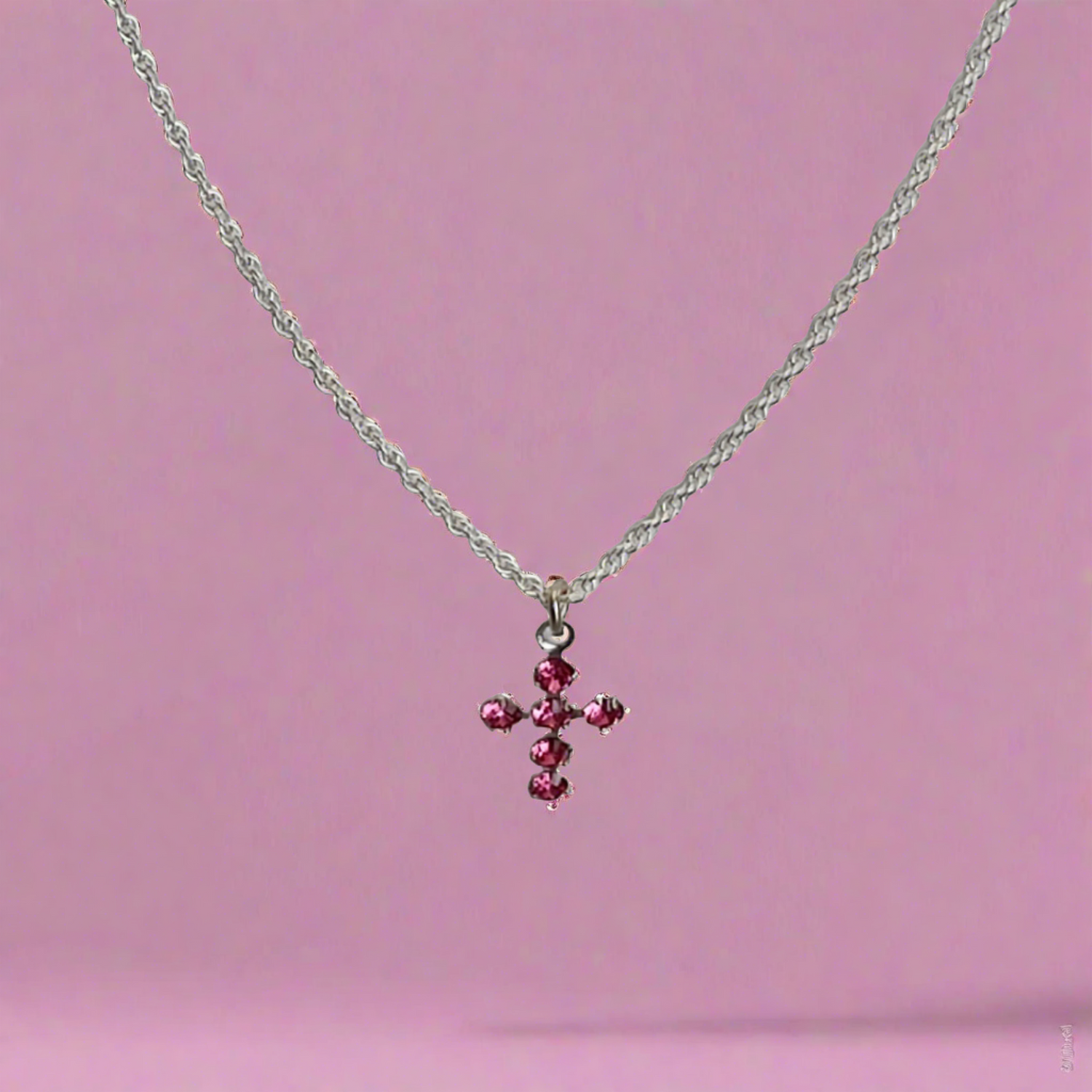 Pretty Crystal Pink Cross Necklace - Crystal Flower