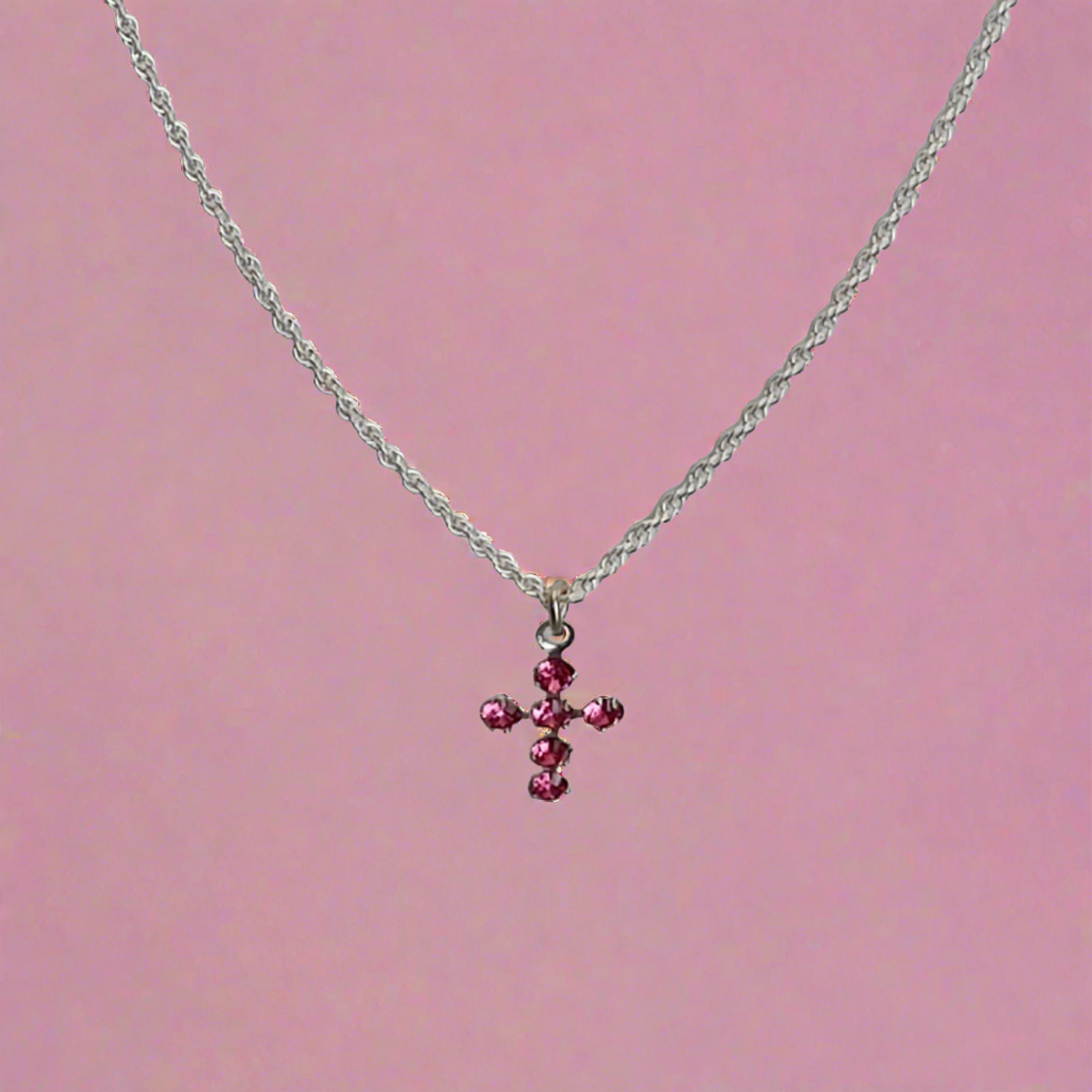 Pretty Crystal Pink Cross Necklace - Crystal Flower