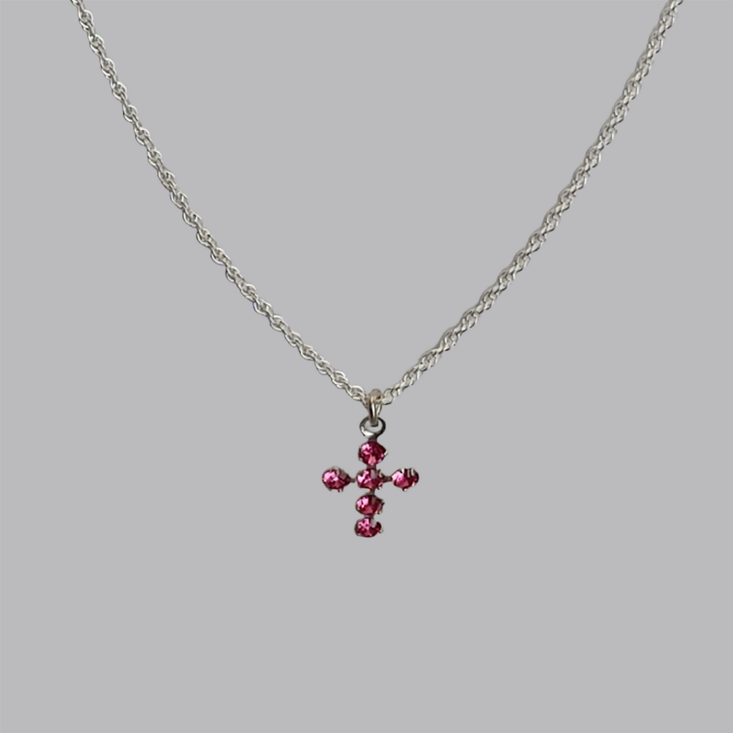 Pretty Crystal Pink Cross Necklace - Crystal Flower