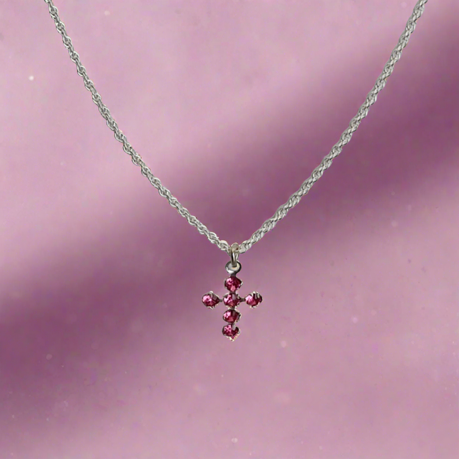 Pretty Crystal Pink Cross Necklace - Crystal Flower