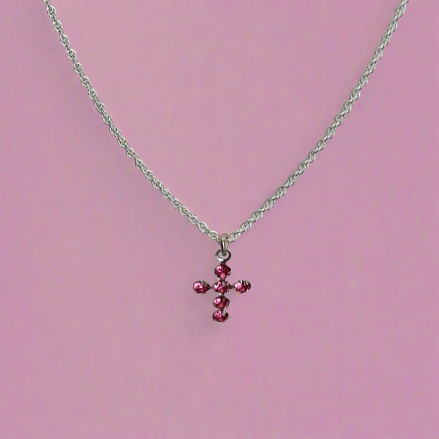 Pretty Crystal Pink Cross Necklace - Crystal Flower