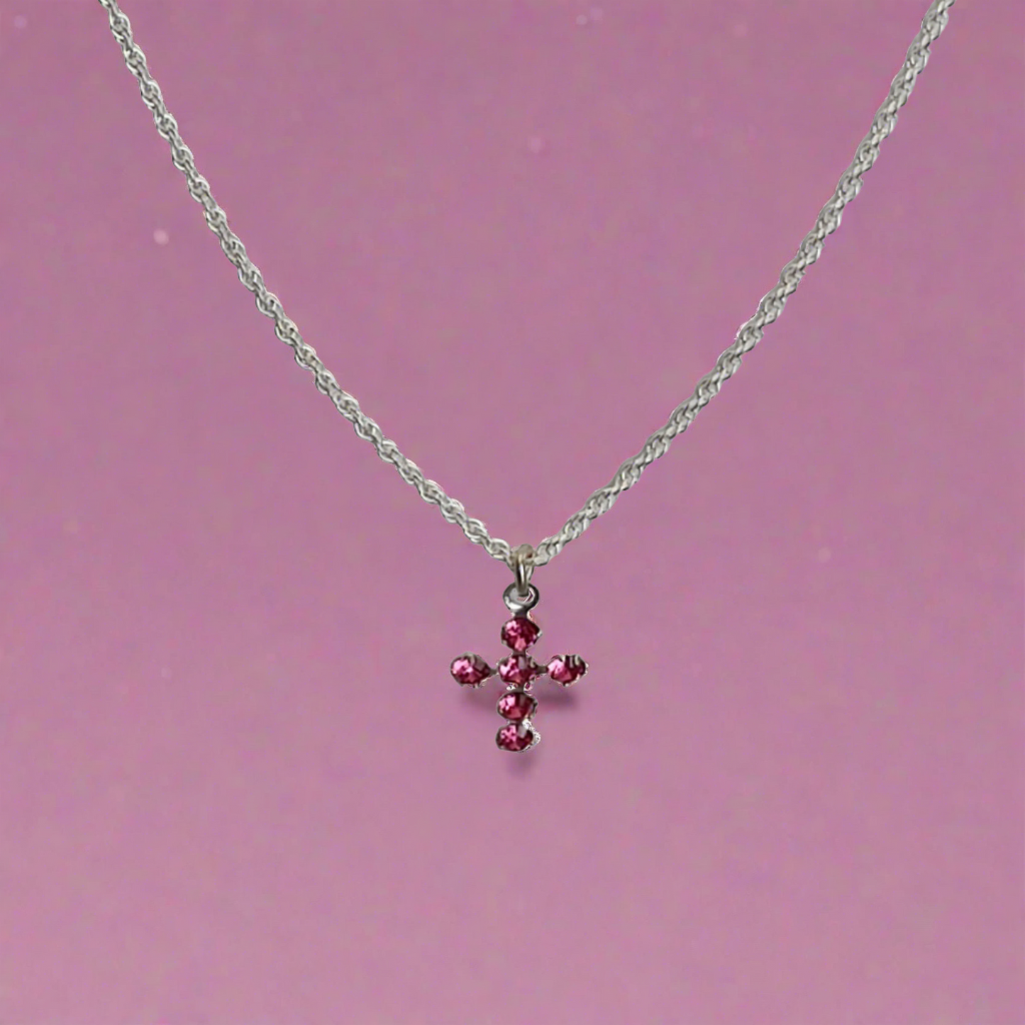 Pretty Crystal Pink Cross Necklace - Crystal Flower