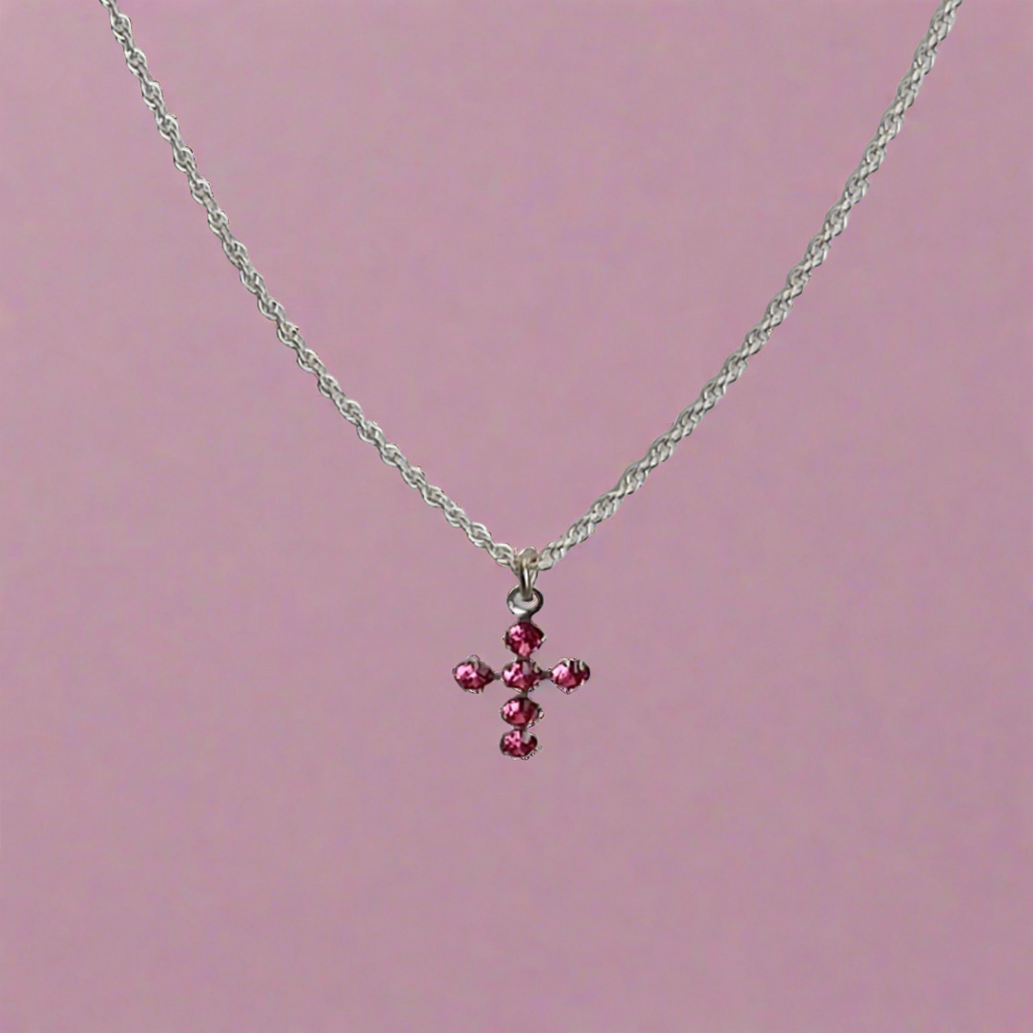 Pretty Crystal Pink Cross Necklace - Crystal Flower