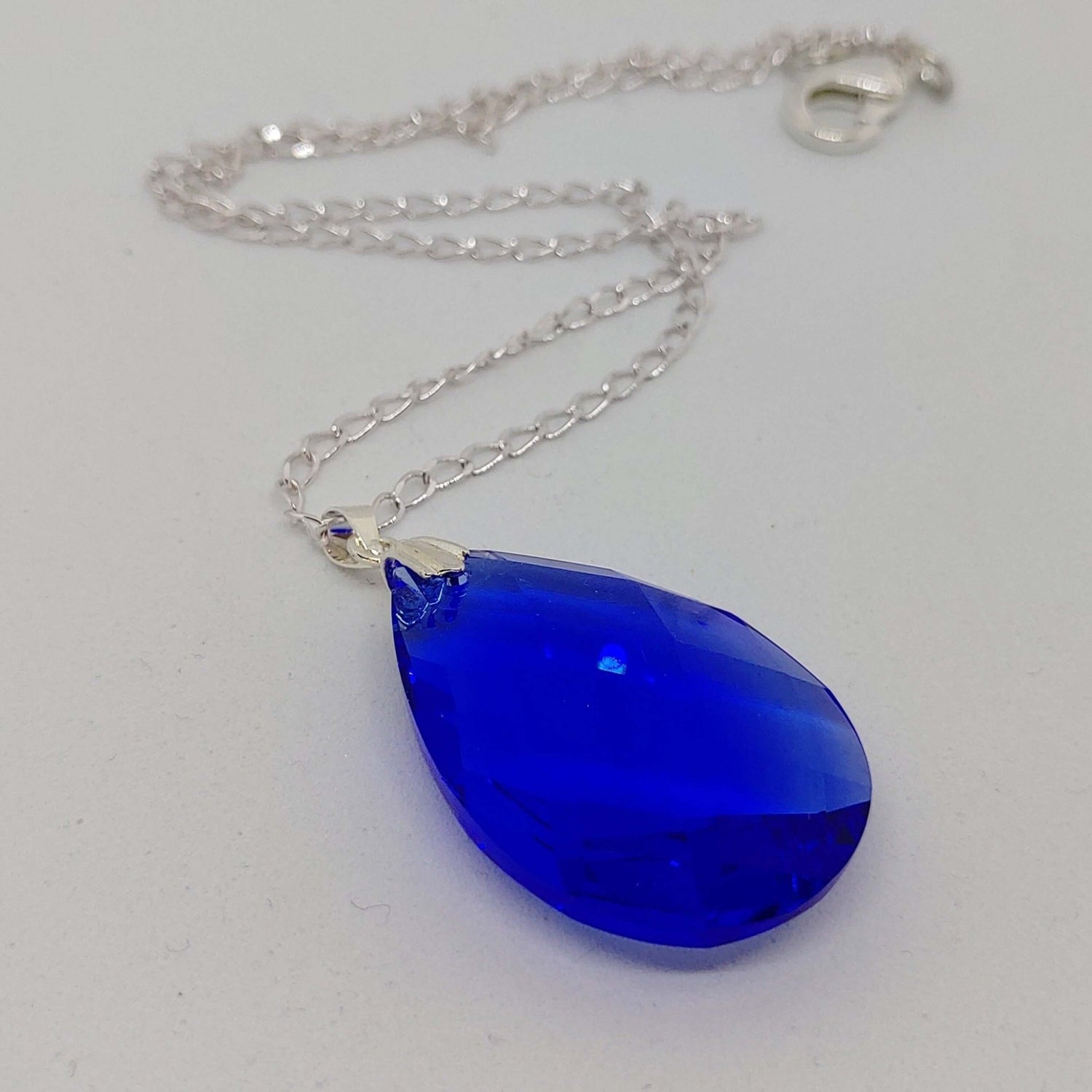 Blue Teardrop Crystal Necklace - Crystal Flower