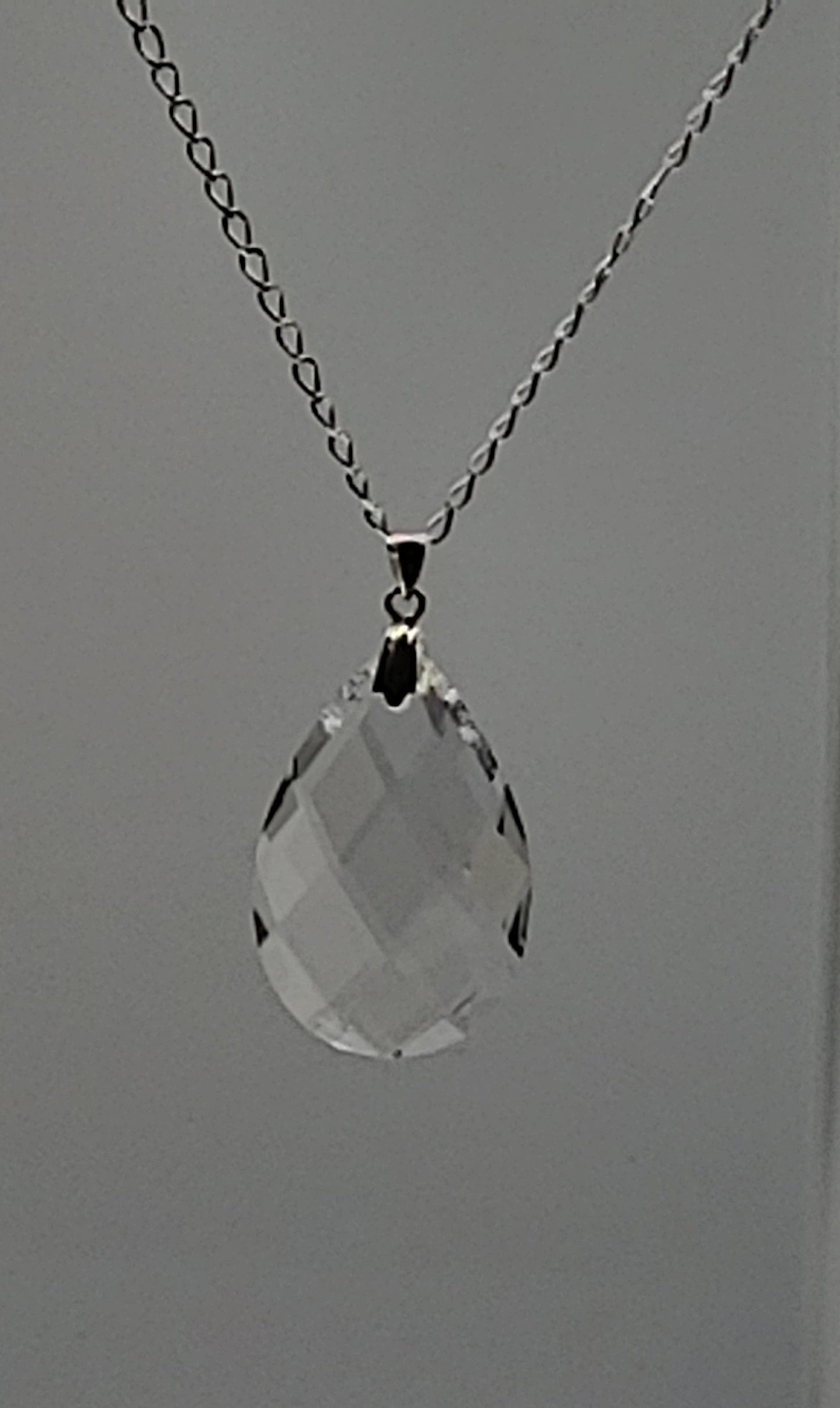 Clear Teardrop Crystal Necklace - Crystal Flower