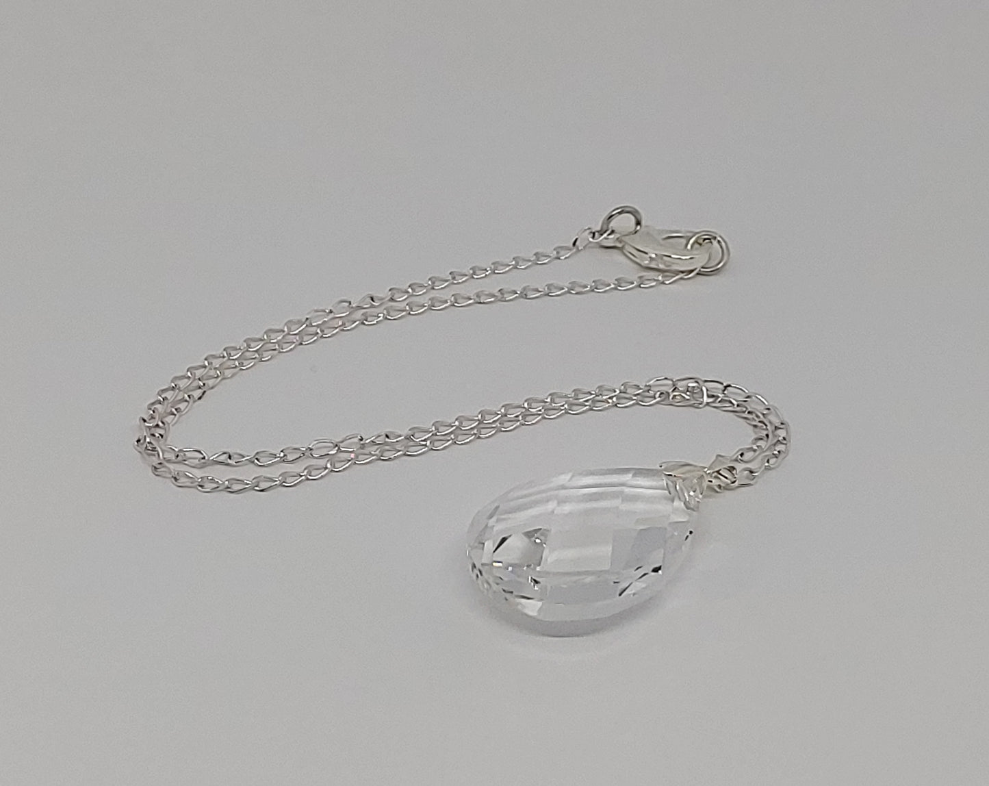 Clear Teardrop Crystal Necklace - Crystal Flower