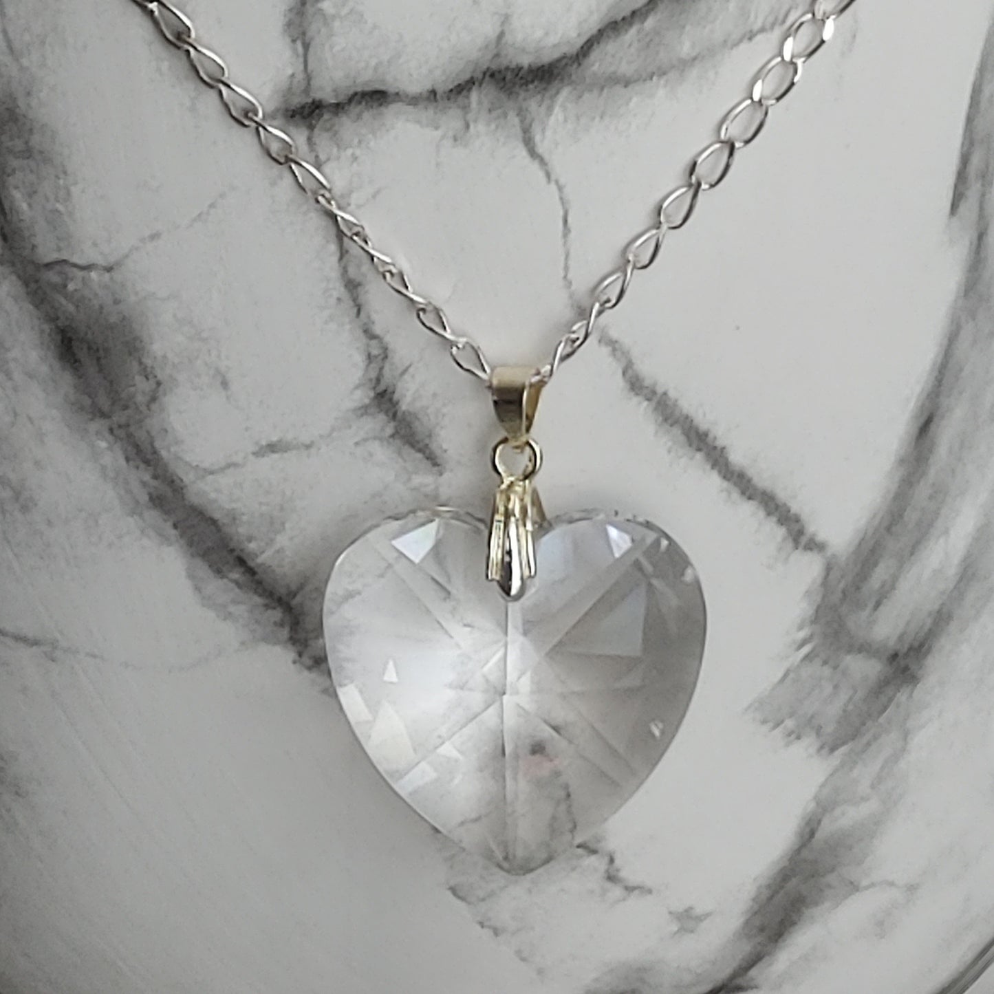 Crystal Heart Necklace - Crystal Flower