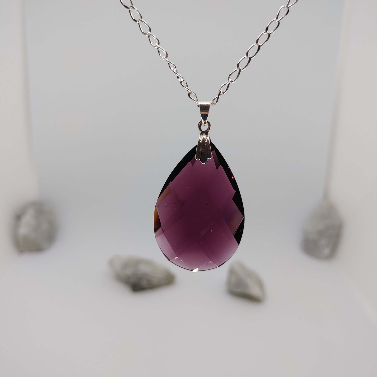 Burgundy Teardrop Crystal Necklace - Crystal Flower