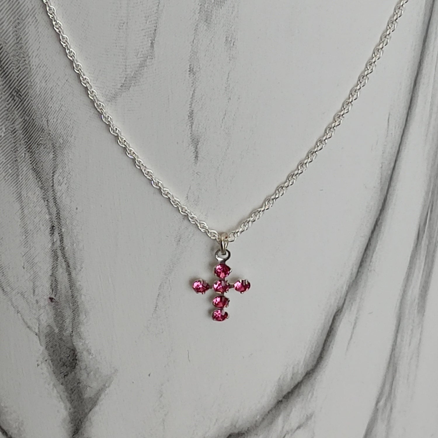 Pretty Crystal Pink Cross Necklace - Crystal Flower