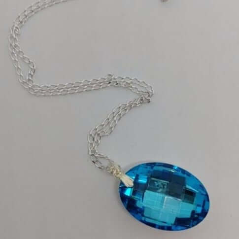 Blue Oval Pendant Crystal Necklace - Crystal Flower