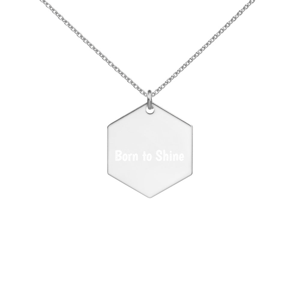 Engraved Hexagon Necklace - Crystal Flower