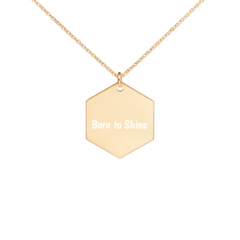 Engraved Hexagon Necklace - Crystal Flower